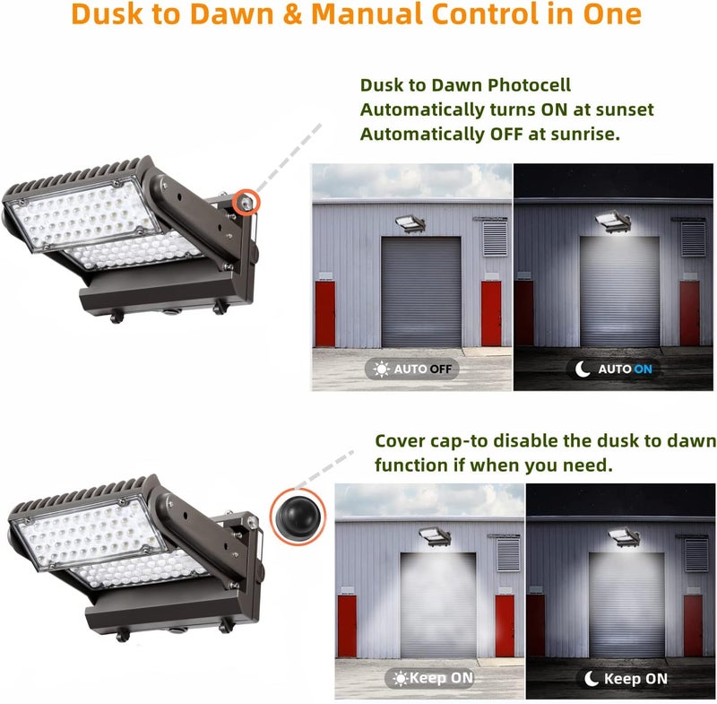 ECCFUTLL Dusk to Dawn100W Rotatable LED Wall Pack Light, 5000K 14000LM 400-600W HPS/HID Equiv, ETL Adjustable Head Outdoor LED Wallpack Lighting Fixture for Area Light, Parking Garages,Warehouse,Entrance - Image 3